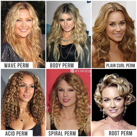 All types of perms! I wouldn't Reccomend bleaching and perm, but the curl patterns give you a nice visual. Body Perm, Body Wave Perm, Long Hair Perm, Spiral Perm, Wave Perm, Hair 101, Permed Hairstyles, Hair Waves, Body Wave