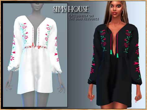 The Sims Resource - SHORT BOHO DRESS Sims 4 Cc Latina Clothes, Short Boho Dress, Mexican Clothes, Latina Clothes, Short Boho, Boho Dress Short, Mexican Outfit, Boho Clothes, Sims 1