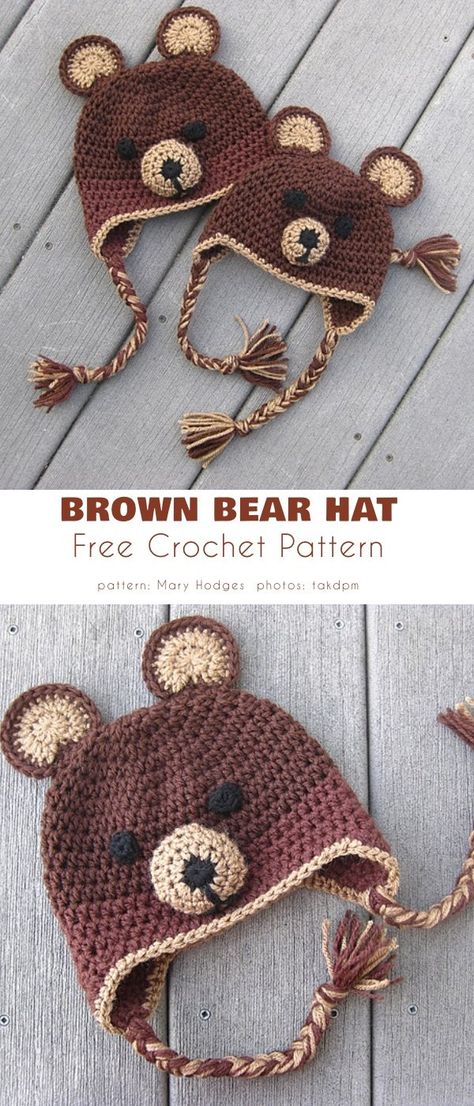 Crochet Bear Hat Pattern Free Kids, Crochet Teddy Bear Hats, Crochet Hat Dog Free Pattern, Crochet Newborn Bear Hat Free Pattern, Crochet Brown Bear Pattern Free, Bear Knit Hat, Crochet Hats Bear, Crochet Animal Hat Pattern Free Kids, Free Crochet Animal Hat Patterns