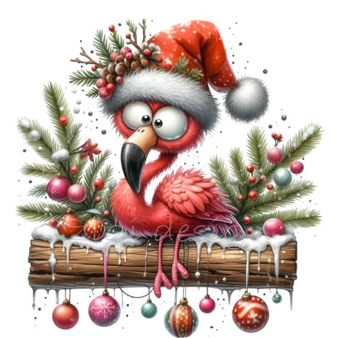 Cute Christmas Pictures, Christmas Png Images, Humorous Illustration, Flamingo Clipart, Gm Images, Animal Paintings Acrylic, Christmas Flamingo, Flamingo Ornament, Holiday Cartoon