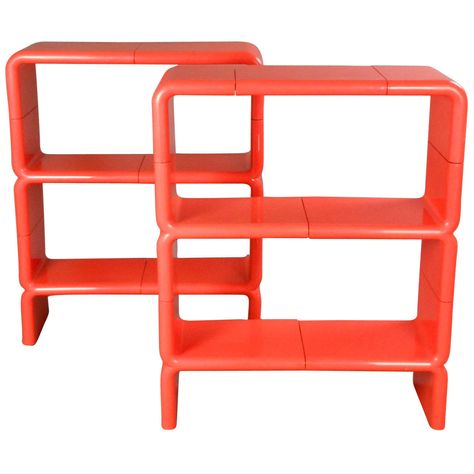 Pair of Orange Modular Plastic "UMBO" Shelves | From a unique collection of antique and modern shelves at https://www.1stdibs.com/furniture/storage-case-pieces/shelves/ 70s Shelves, Dopamine Design, Retro Shelves, Modern Shelves, Orange Home Decor, 70s Home, 70s Home Decor, Modern Shelf, Plastic Shelves