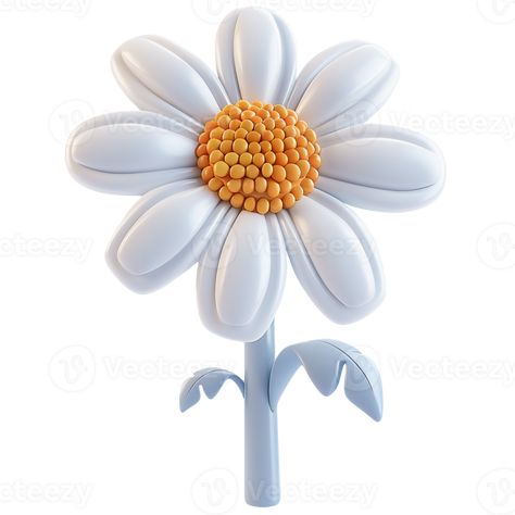 AI generated 3D daisy with yellow center and white petals stands on blue stem with leaves. Glossy cartoon flower isolated on transparent background 3d Scene, Cartoon Flower, White Petals, Cartoon Flowers, Wedding People, Logo Banners, Cityscape Photos, Nature Backgrounds, Heart With Arrow