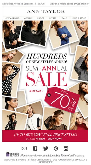 Ann Taylor email 2014 Sale Email Design, Newsletter Design Inspiration, Newsletter Inspiration, Sale Email, Email Inspiration, Fashion Promotion, Fashion Newsletter, Email Newsletter Design, Email Design Inspiration