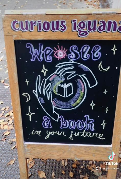 Book Store Chalkboard Signs, Bookstore Chalkboard Signs, Bookstore Chalkboard, Bookstore Decor, Bookstore Signs, October Book Club, School Library Book Displays, Bookstore Ideas, Library Signage