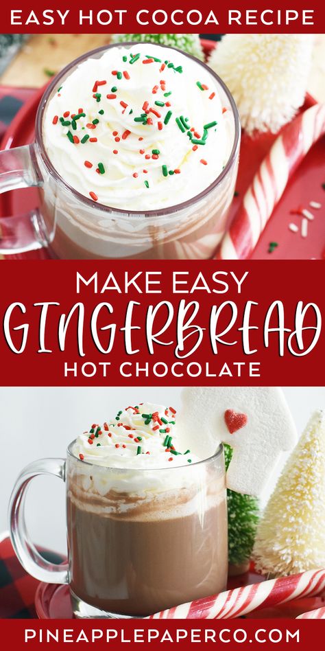 Gingerbread Hot Chocolate Recipe, Easy Hot Cocoa Recipe, Gingerbread Hot Cocoa, Christmas Morning Recipes, Gingerbread Hot Chocolate, Gourmet Hot Chocolate, Easy Gingerbread, Crockpot Hot Chocolate, Hot Drinks Recipes