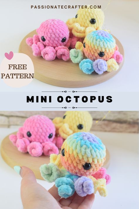 No Sew Crochet Mini Octopus Free Sample- #Crochet #Free #Mini #Octopus #Pattern #Sew Check more at https://howcandothis.com/diyideas/no-sew-crochet-mini-octopus-free-sample/ Amigurumi Pattern Beginner, Crochet Stuffed Octopus, Animals To Crochet For Beginners, Easy Amigurumi Octopus, Crochet Patterns For Beginners Amigurumi, No Sew Crochet Octopus Pattern, Crochet Eyes Pattern Free, Mini Octopus Crochet Pattern No Sew, Crochet New Sew Amigurumi