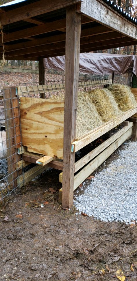 Hay Feeder and weather | The Goat Spot Forum Hay Bale Holder For Goats, Pallet Hay Feeder, Fence Hay Feeder, Goat Round Bale Hay Feeder, No Waste Hay Feeder Goats, Sheep Feeders, Low Waste Goat Hay Feeder, Diy Goat Hay Feeder With Roof, Goat Hay Feeder