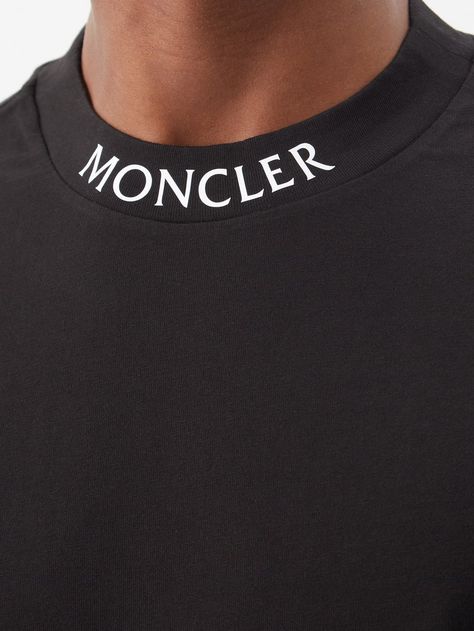 Black Logo-print cotton-jersey T-shirt | Moncler | MATCHESFASHION US Moncler Palm Angels, Monochrome Palette, Leather Chelsea Boots, Print Models, Man United, Palm Angels, Down Coat, Black Logo, Black Cotton