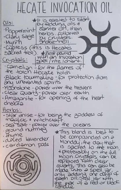 Hecate Oil Recipe, Herbs For Hekate, Hecate Key Tattoo, Lilith Oil Recipe, How To Work With Hecate, Hecate Herbs, Hekate Sigil, Lady Hecate, Witchcraft Oils