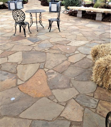 Flag / Patio Stone Mixed Stone Patio, Flag Stone, Flag Stone Patio, Flag Stone Patio Ideas, Natural Stone Patio, Red Flagstone Patio, Stone Patio, Flat Stone Patio, Gray Flagstone Patio