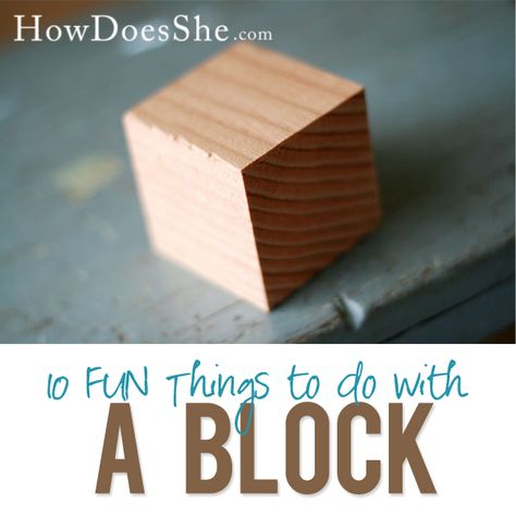 10 Cute Crafts/Gifts to Make with a Block of Wood! #woodencrafts #homemade #gifts from HowDoesShe.com Block Of Wood Crafts Diy, Easy Wooden Crafts To Sell, Blocks Of Wood Crafts, Wood Block Crafts Christmas, Wood Blocks Crafts, Wooden Crafts To Make And Sell, 10 Dollar Store, Children Ministry, Printable Toys