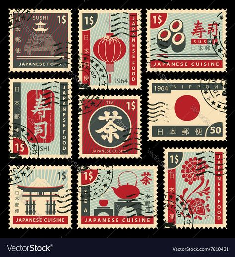 Japanese Stamp Tattoo, Stamp Graphic Design, Graphic Design Tattoo, طوابع بريد, Japanese Stamp, Postage Stamp Design, طابع بريدي, Postal Vintage, Japanese Graphic