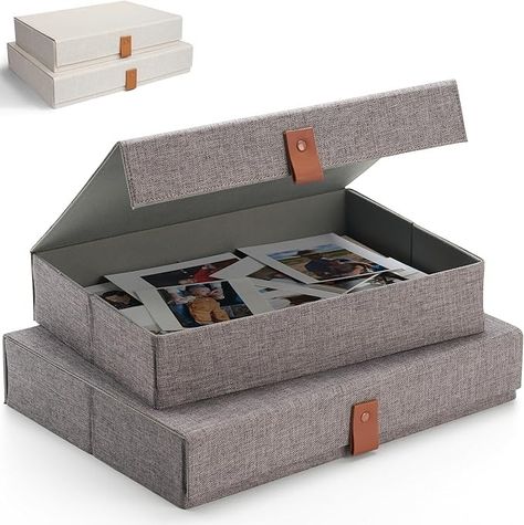 Amazon.com: Decorative Photo Storage Boxes with Lids - Set of 2 Beautiful Linen Organizers Are Perfect to Safely Store Your Pictures, Documents, Scrapbooking Supplies, Keepsakes and Other Memories in Style Photo Storage Boxes, Scrapbook Paper Storage, Photo Storage Box, Photo Box Storage, Scrapbook Storage, Small Storage Boxes, Baby Keepsake Box, Baby Keepsakes, Picture Boxes