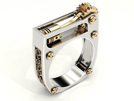 Engine working piston ring, Mechanics ring Birthstone Wedding Band, Gear Ring, Mode Steampunk, Signet Ring Men, Biker Rings, Mens Gold Rings, Ringe Gold, 2020 Fashion, Piston Ring