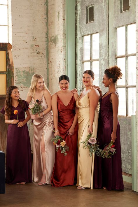 Mismatched galina signature bridesmaid dresses for bridesmaids and junior bridesmaids in red, pink and gold tones. Cherry Bridesmaid Dresses, Vintage Mismatched Bridesmaid Dresses, Gem Tones Bridesmaid Dresses, Autumn Bridesmaid Dresses Mismatched, Color Coordinated Bridesmaid Dresses, Gem Colored Bridesmaid Dresses, Regal Bridesmaid Dresses, Rustic Fall Wedding Ideas Autumn October Bridesmaid Dresses, Mix And Match Fall Bridesmaid Dresses