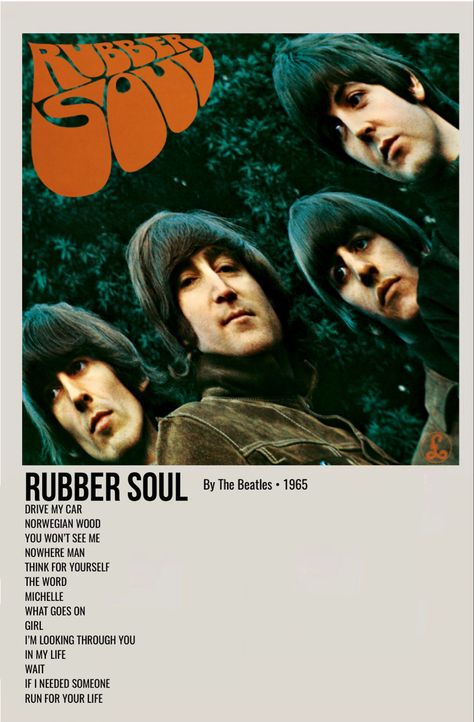 minimal polaroid album poster for the beatles, rubber soul Movies Minimalist Poster, Alternative Minimalist Album Covers, Movies Minimalist, Rubber Soul Beatles, Alternative Posters, Soul Poster, Minimalist Polaroid Poster, Minimal Posters, Beatles Poster