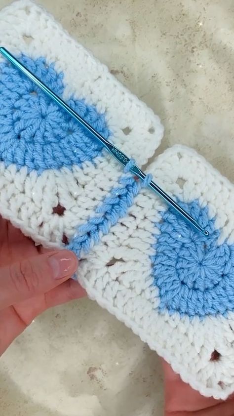 343K views · 4.2K reactions | Connecting Crochet Square | Yarn Designer | Yarn Designer · Original audio Connecting Granny Squares, Two Piece Crochet, Joining Crochet Squares, Crochet Stitches Patterns, Crochet Square, Facebook Reels, Crochet Squares, Crochet Granny, Knitted Blankets