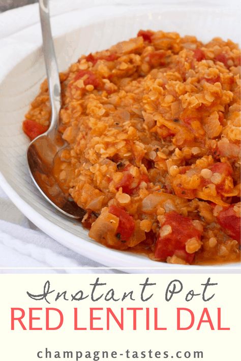 This vegan Instant Pot Dal with Red Lentils is an easy and delicious spiced red lentil dish. It can be served alone as a soup, or as a side dish along with rice. Red Lentil Side Dish, Instant Pot Red Lentils, Red Lentil Dal Recipe, Madras Lentils Recipe Instant Pot, Instant Pot Red Lentil Dal, Red Lentil Dahl Recipe, Miso Recipe, Spiced Lentils, Lentil Dal