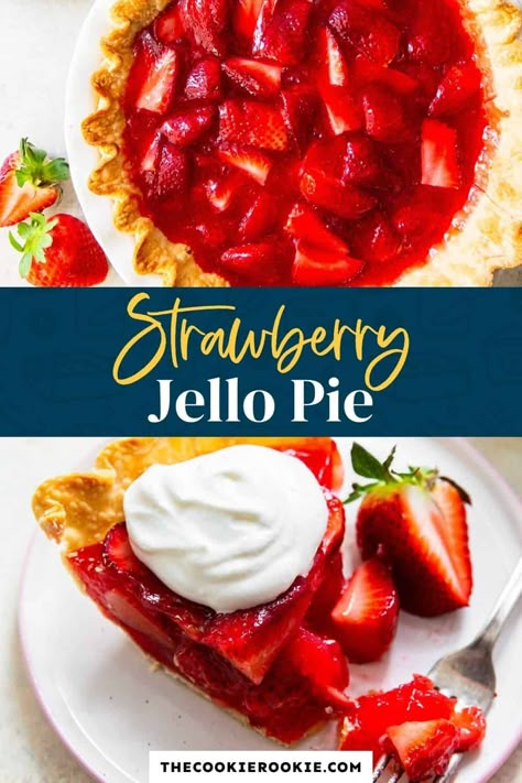 This strawberry jello pie is sure to satisfy your sweet tooth. Made with fresh strawberries, this simple fruit pie takes minutes to make and is bursting with flavor. Strawberry Pie With Jello, Strawberry Jello Pie, Easy Strawberry Pie, Jello Pie, Fresh Strawberry Recipes, Strawberry Pie Recipe, Fresh Strawberry Pie, Strawberry Pie Filling, Strawberry Jello