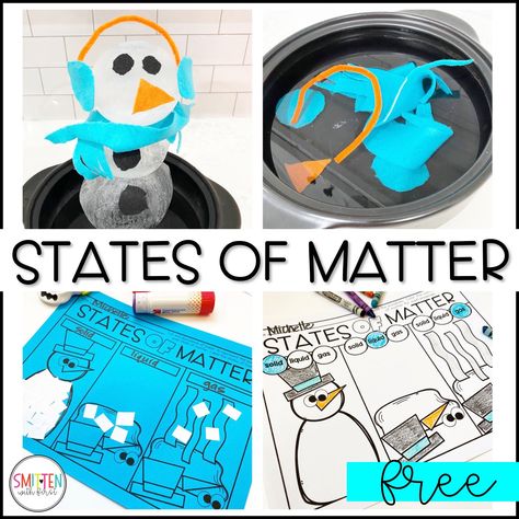 States of Matter activities for kindergarten, 1st grade, or 2nd grade Matter Grade 1, States Of Matter 1st Grade, States Of Matter Activities 2nd Grade, Matter 2nd Grade Science, States Of Matter Activities, States Of Matter Second Grade, 3 States Of Matter, Matter For Kids, Snowman Accessories