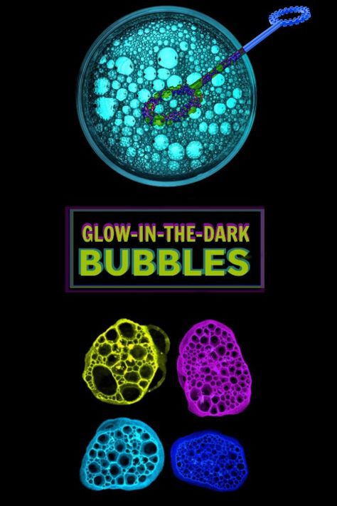 Glowing Bubbles, Glow In The Dark Bubbles, Bubble Play, Bubble Recipe, Glow Day, Glow In Dark Party, Glow In The Dark Party, Bubble Painting, Dark Party