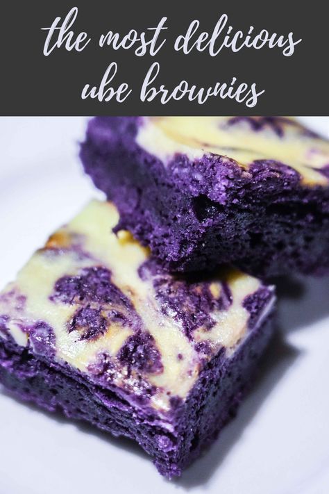 Ube Brownies Filipino Desserts, Ube Filipino Desserts, Ube Recipes Baking, Ube Cheesecake Brownies, Ube Cheesecake Bars, East Asian Desserts, Ube Jam Desserts, Ube Rice Krispie Treats, Ube Mochi Brownies