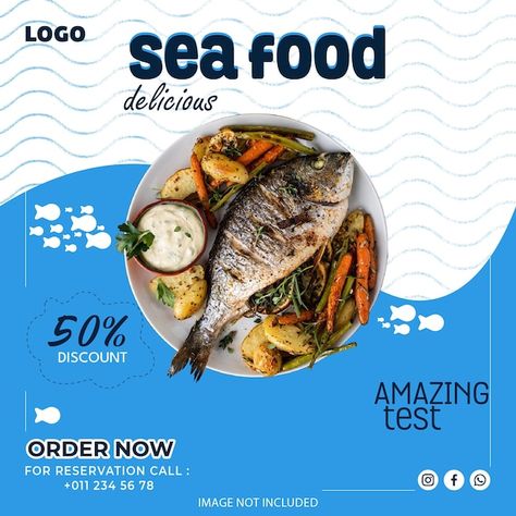 Vector sea food social media post templa... | Premium Vector #Freepik #vector Food Festival Design, Food Social Media Post, Food Social Media, Food Post, Social Media Post Template, Food Advertising, Event Food, Sea Food, Business Card Maker