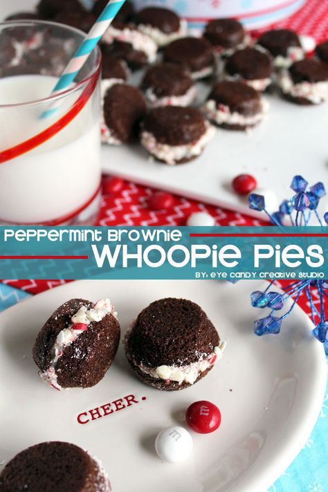 recipe for peppermint brownie whoopie pies @eyecandycreate #brownies #BakeInTheFun #ad #milkdrive @walmart @milk #holidaybaking Mini Whoopie Pies, Peppermint Brownie, Diy Graphic Design, Best Holiday Cookies, Best Christmas Cookie Recipe, Peppermint Brownies, Healthy Sweet Treats, Best Christmas Cookies, Favorite Dessert Recipes