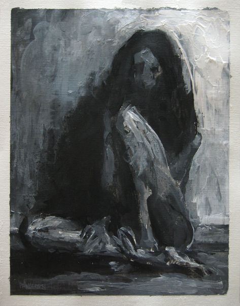 Tragic Art Paintings, Dark Illustration Art Thoughts, Bad Dreams Art, Self Distraction Art, Internal Screaming Art, Dark Emotional Painting, Acrylic Painting Creepy, Expressive Painting Feelings, Dark Expressionism Art