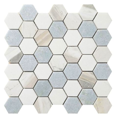 Serene Linear Shower Drain Broken Lane | Flooring Supply Shop Hex Tile Backsplash, Beige And White Bathroom, Lake House Bathrooms, Small Bathroom Redo, Modern Coastal Bathroom, White Marble Shower, Blue Shower Tile, Rustic Bathroom Shower, Hexagon Marble Tile