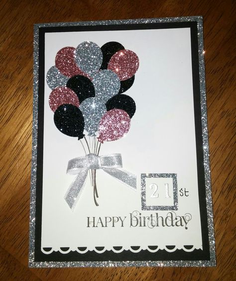 21st Birthday card designed for my niece. Handmade 21st Birthday Cards Ideas, 21st Birthday Cards Female Handmade, 21st Birthday Cards Female, 21 Birthday Cards, Birthday Cards Female, 21st Birthday Card, Beautiful Balloons, Birthday Card Drawing, 18th Birthday Cards