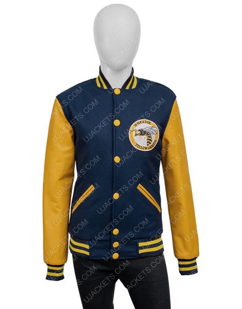 Yellowjackets 2021 Ella Purnell Varsity Jacket | Jackie Bomber Jacket Yellowjackets 2021, Ella Purnell, Letterman Jacket, A Craft, Leather Sleeve, Viscose Fabric, Fridge Magnet, Leather Jackets, High Quality Leather