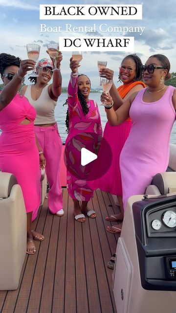 Shes Trippin on Instagram: "Its officially boating season in the DMV so the girls and I got pretty in pink and headed to DC for a three hour boat ride on Sloan’s Pink Boats, the first black woman owned private boat charter at the Wharf that offers scenic rides around the Potomac on their new 6 passenger Bentley pontoon.    We brought our snacks and rose and they took care of the rest.   It was a perfect way to set off the summer boating season as we vibed out to music and enjoyed the views of the city and the sunset.  If you’re looking for a cute but chill idea for your next girls night, date night or special occasion, check them out!  Sloan’s Pink Boats was launched this April and is currently the only black female owned charter company operating out of the DC Wharf. They offer three hour Boat Ride Outfit Black Women, Summer Boating, Boat Photoshoot, Private Boat, Night Date, Charter Boat, Boat Ride, Amazing Life Hacks, Photoshoot Inspo