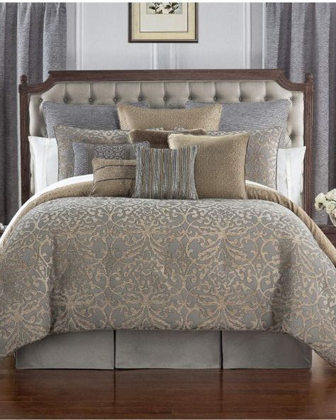 Waterford Carrick Silver/Antique Gold Cal Comforter Set Neutral Bed Linen, Bedroom Comforter Sets, King Comforter Sets, Luxury Bedding Sets, Comfortable Bedroom, Queen Comforter Sets, Queen Comforter, Master Bedding, King Comforter