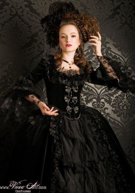 Gothic Rococo Black Rococo, Gothic Rococo, Rococo Costume, Rococo Gown, Winter Gown, Theatrical Costumes, Gothic Ideas, Gothic Images, Rococo Fashion