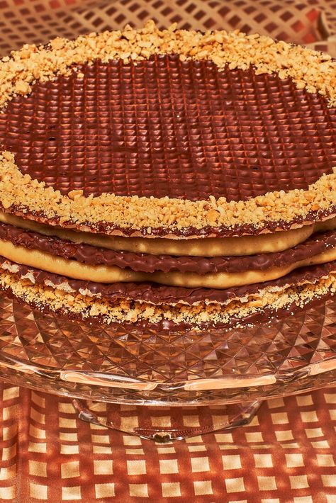 Peanut-Butter Wafer Cake Recipe - NYT Cooking Nutty Buddy Cake, Wafer Cake Recipe, Wafer Cake, Nutty Buddy, Butter Pastry, Peanut Butter Cream, Baby Activities, Nyt Cooking, Chocolate Wafers