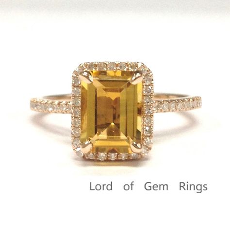 $419 Emerald Cut Citrine Engagement Ring Pave Diamond Wedding 14K Rose Gold – Lord of Gem Rings Citrine Engagement Ring, Engagement Ring Pave, Gem Rings, Citrine Ring Engagement, Delicate Gold Ring, Micro Pave Ring, Gold Rings Stackable, Pave Engagement Ring, Gem Ring