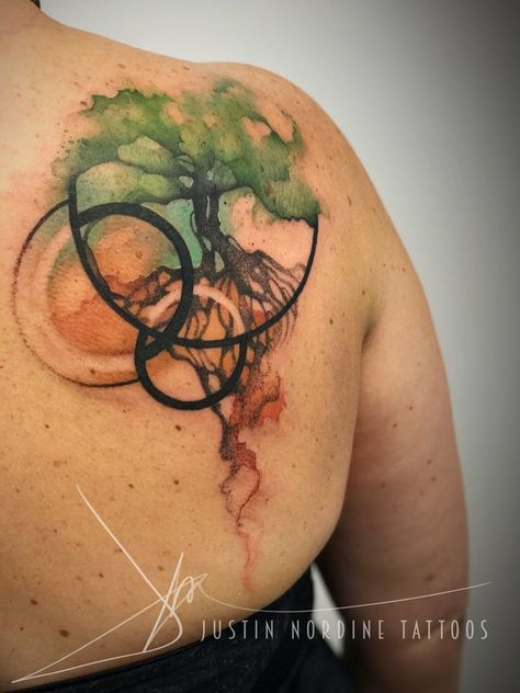 Watercolor Tattoo Artists, Watercolor Tattoo Tree, Tattoos Watercolor, Tree Tattoos, Tree Tattoo Designs, Watercolor Tattoos, Disney Tattoo, Healing Tattoo, Spiritual Tattoos