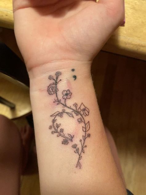 Tattoos For Recovering Ed, Recover(ed) Tattoo, Tattoo For Hope And Strength, Floral Neda Tattoos, Ed Symbol Tattoo Flower, Tattoos For Ed, Recover Ed Tattoo, Rose Semi-colon Tattoo Ideas, Flower Semi Colon Tattoos For Women