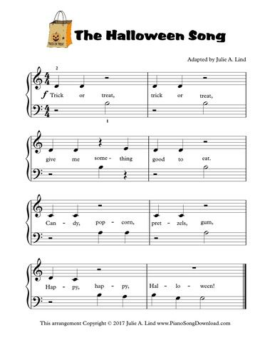 The Halloween Song, Trick or Treat sheet music for beginning piano lessons. Halloween Theme On Piano, Easy Halloween Piano Sheet Music, Halloween Piano Songs, Halloween Theme Song Piano, Halloween Piano, Halloween Music For Kids, Halloween Music Lessons, Beginning Piano, Piano Sheet Music Pdf