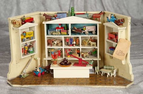 Petite German miniature toy store with wooden Erzebirge toys. $900/1400 Christmas Market Stall, Mini Scenes, Doll Rooms, Christmas Miniatures, Doll Scenes, Dolls And Dollhouses, Mini Doll House, Miniature Projects, Room Boxes