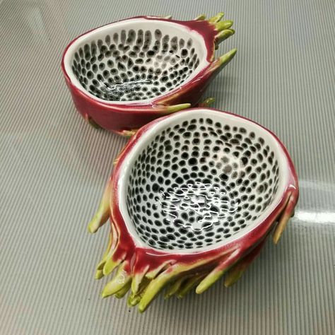 Handmade Pottery Aesthetic, Handmade Pottery Bowl, Dragon Fruit Clay, Food Ceramics, Fruit Pottery, Up Decorations, Keramik Design, Pottery Crafts, Diy Pottery