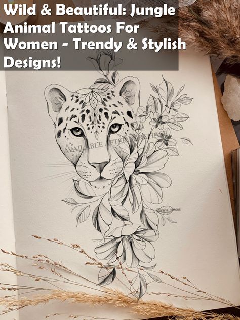 Discover the wild and beautiful world of jungle animal tattoos for women with our trendy and stylish designs! From fierce tigers to graceful elephants, these tattoos are perfect for those who want to unleash their inner wild side. Explore our collection now and find the perfect jungle animal tattoo to express your unique style! Feminine Leopard Tattoo, Cheetah Head Tattoo, Jungle Animal Tattoos, Cheetah Face Tattoo, Cheetah Tattoo For Women, Cheetah Tattoo Design, Tigres Tattoo, Tiger Face Tattoo, Cheetah Drawing