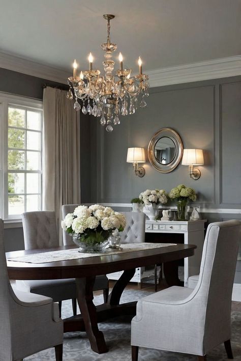 Discover 9 stunning color combinations to enhance your gray dining room decor. Elevate your interior design routine with these captivating hues. #ad   Read MORE ABOUT 9 Best Color Combinations for Gray Dining Room Decor   Dining room decor, Interior design, Home decor, Room color schemes, Gray color palette Modern Dining Room Paint Colors, Dinning Room Paint Colors, Dark Gray Dining Room, Gray Dining Room Decor, Gray Blue Dining Room, Popular Dining Room Colors, Gray Dining Rooms, Color Schemes Gray, Dark Grey Dining Room