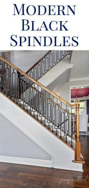 Our New, Modern Spindles! - The Magic Brush Inc | Jennifer Allwood | Lifestyle Influencer and Business Coach Entryway Ideas Staircase, Black Metal Spindles Staircase, Modern Spindles, Metal Spindles Staircase, Stairway Wall Art, Stair Wall Design, Modern Stairway, Staircase Modern, Stairway Ideas