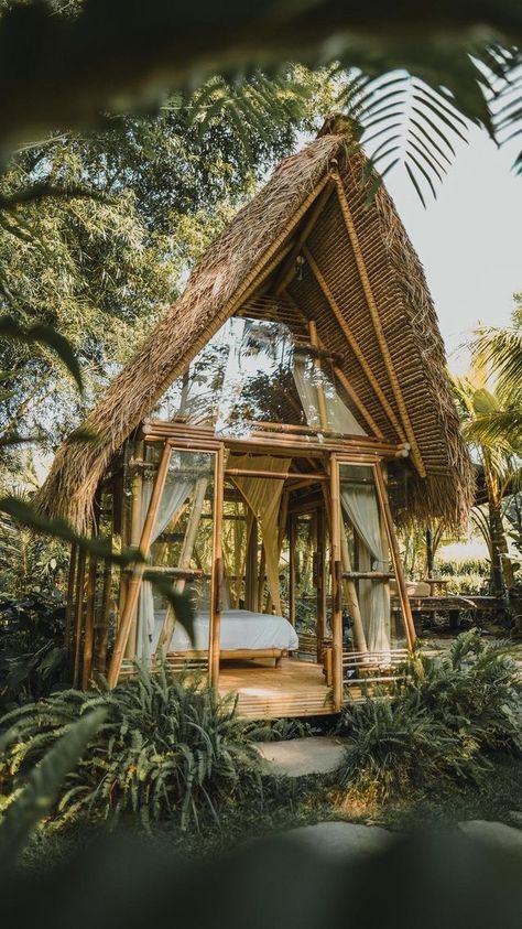 the next level of glamping experience in a bamboo house in east Bali. Location hideout hay house Photo by @travelist.id #bali #hideout #hideoutbali #hotel #ecohotel #baliguide #travelguide #balivilla #baliisland #baliresort #bamboobali #bamboohouse #junglehouse #junglevilla #bamboovilla Bamboo Villa Design, Bamboo Beach House, Bali Cottage Design, Bamboo Resort Design, Bamboo Tiny House, Bali Tiny House, Small Bamboo House Design, Bali Resort Interior, Bali Cabin