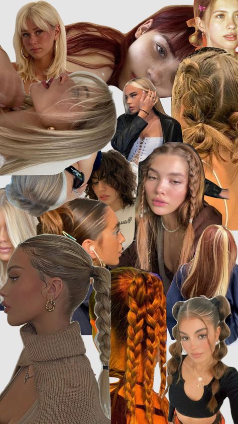 Hair Mood Board Inspiration, Collage Hairstyles, Hairstyles Collage, Hairstyle Collage, Curly Hairstyles For Girls, Hair Collage, Blonde Hair Aesthetic, Shoulder Bob, Hair Mood Board