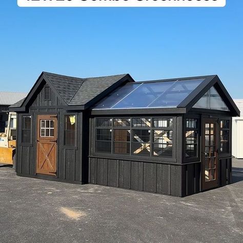 Lapp Structures LLC | Time to refresh some of our shed displays! You know we had to save a space for this Colonial Garden Shed + Atrium Combo! #tinyhouse… | Instagram Garden Shed With Pergola Attached, Sheshed Ideas Interior, Shed Greenhouse Combo, Airbnb Aesthetic, Greenhouse Living, Geothermal Greenhouse, Greenhouse Shed Combo, Garden Shed Ideas, Shed Floor Plans