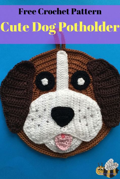 Get this free crochet pattern of a crochet dog potholder. This and many other crochet animals are available on my website, Kerri's Crochet. #FreeCrochetPatterns #CrochetDog #CrochetAnimals Crochet Animal Potholders, Crochet Pot Holders Free Pattern, Kitchen Crochet, Crochet Potholder Patterns, Football Scarf, Crochet Hot Pads, Dog Crochet, Crochet Chicken, Potholder Patterns