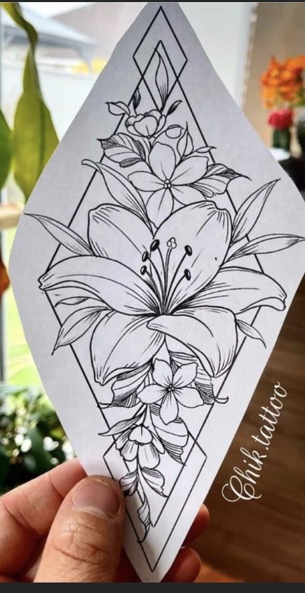 Lilly Tattoo Design, Lilly Flower Tattoo, Tiger Lily Tattoos, Geometric Flower Tattoo, Water Lily Tattoos, Lillies Tattoo, Lily Tattoo Design, Tattoo Dotwork, Shape Tattoo